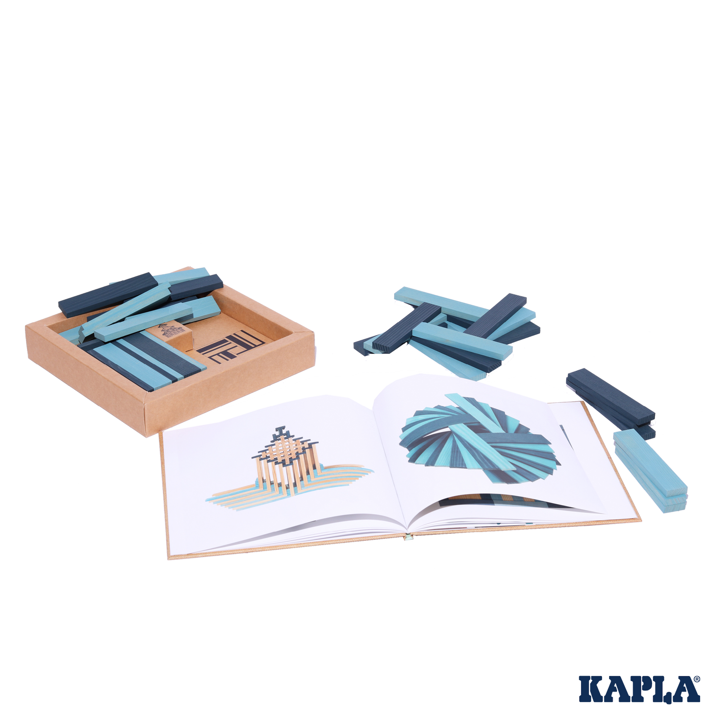 KAPLA Book and Colours Set: dark blue + light blue